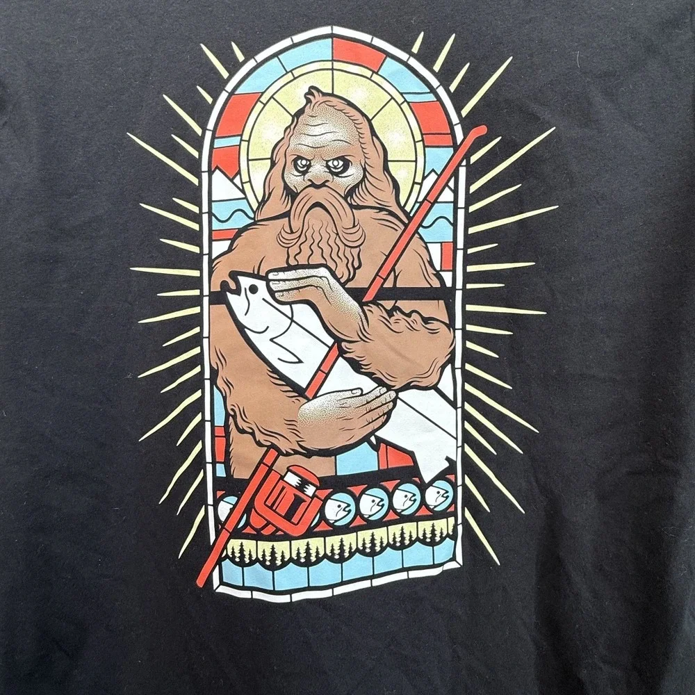 NWT STLHd Gear Sasquatch T-Shirt Mens L Black Bigfoot Fishing Trout Stained Glas - Picture 5 of 11